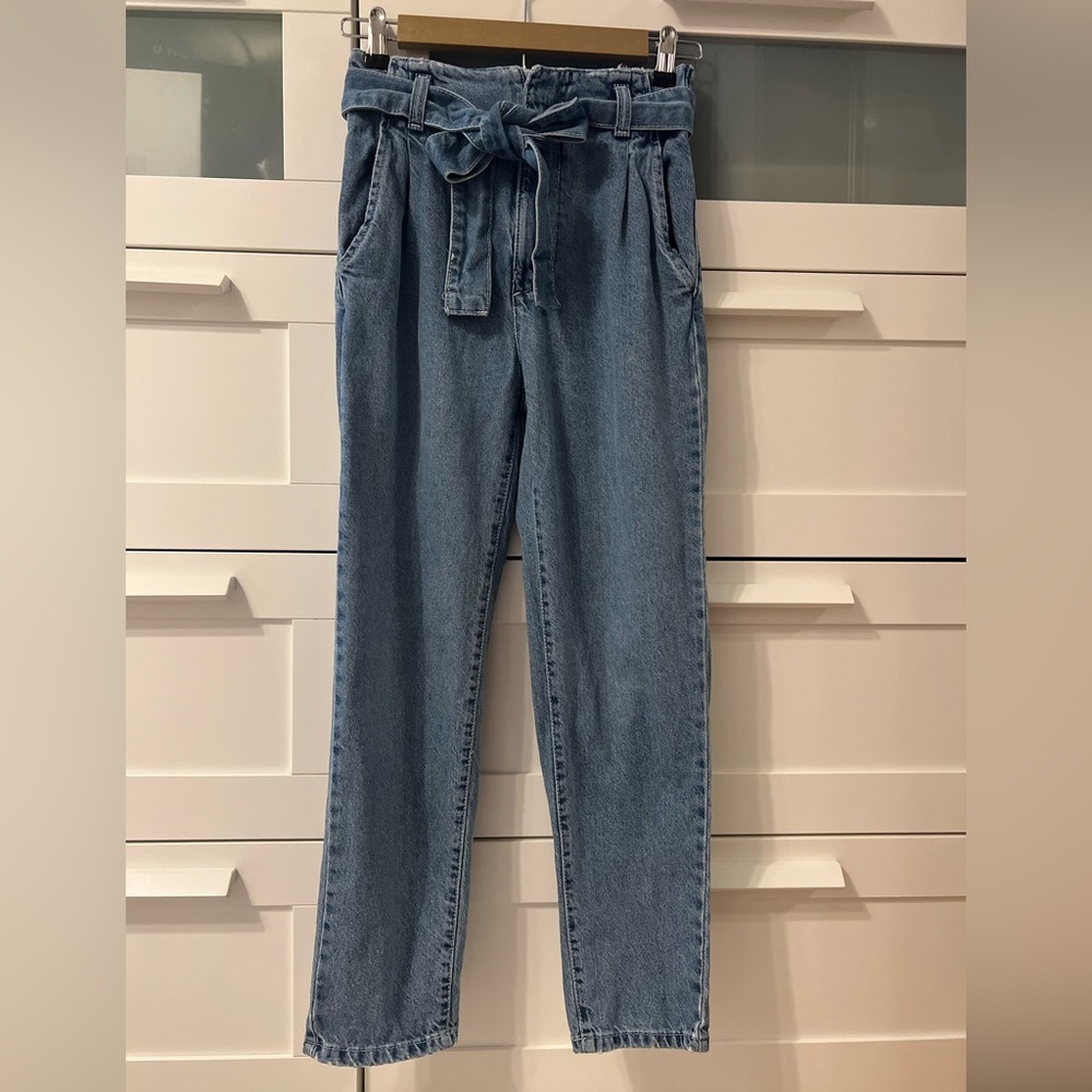 Bershka Paperbag Belted Denim Pants